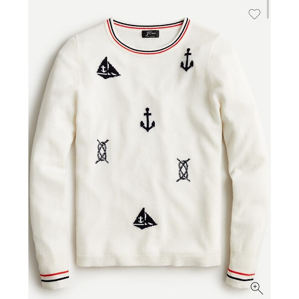 013 J.Crew Cashmere Crewneck Sweater Nautical Print | Size Small | NWT
